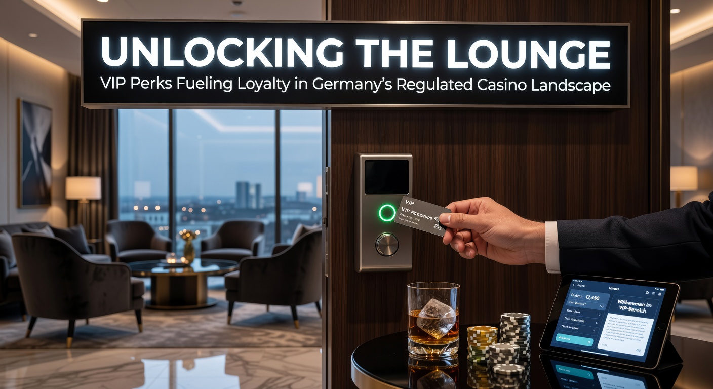 Ein elegantes VIP-Lounge-Interieur in einem modernen Casino mit bequemen Ledersesseln, Champagnergläsern und diskretem Personal, das die Exklusivität der High-Roller-Bereiche symbolisiert